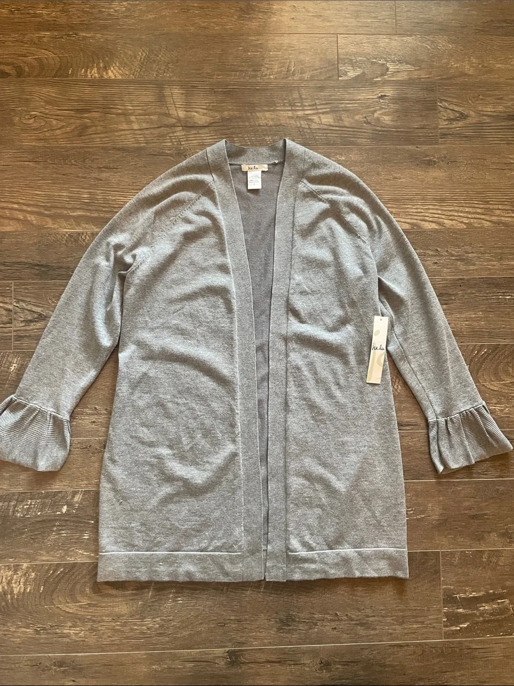 Isela Light Gray Open-Front Cardigan with Ruffle Cuffs Size Small - Picture 1 of 8